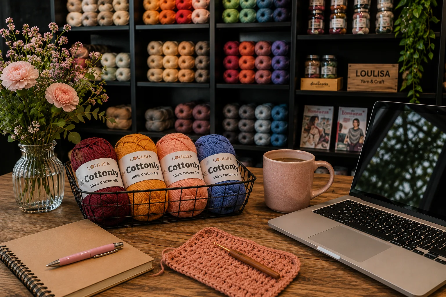 Kleurrijke garens in de winkel van LouLisa