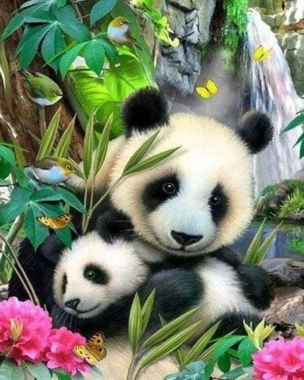 Kruissteek - Familie panda